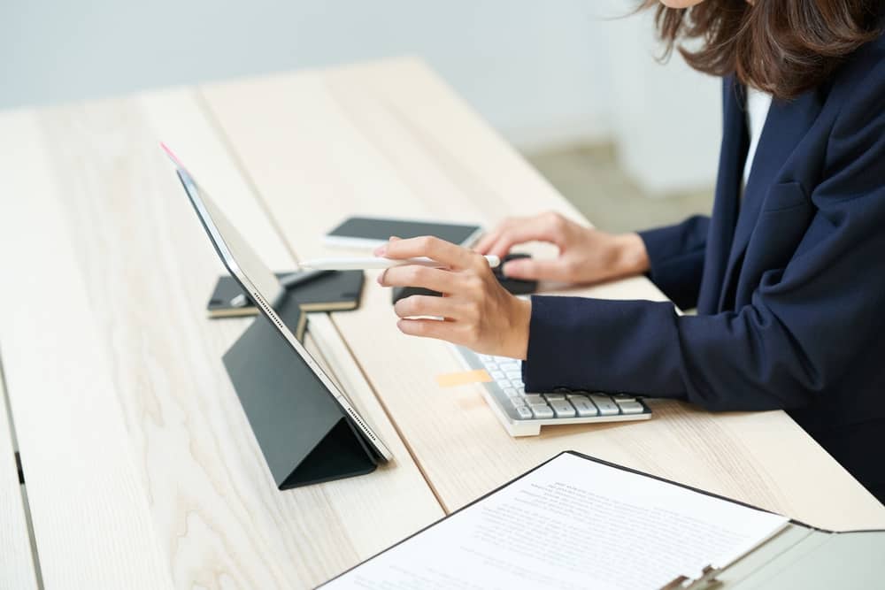 Business woman at a desk.