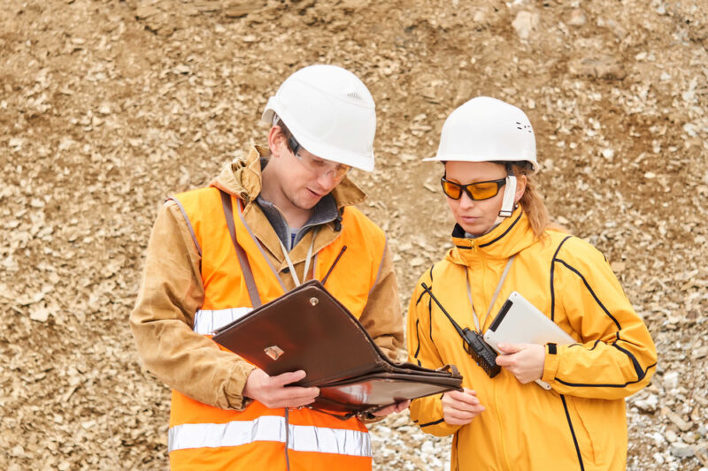 Workers conversing