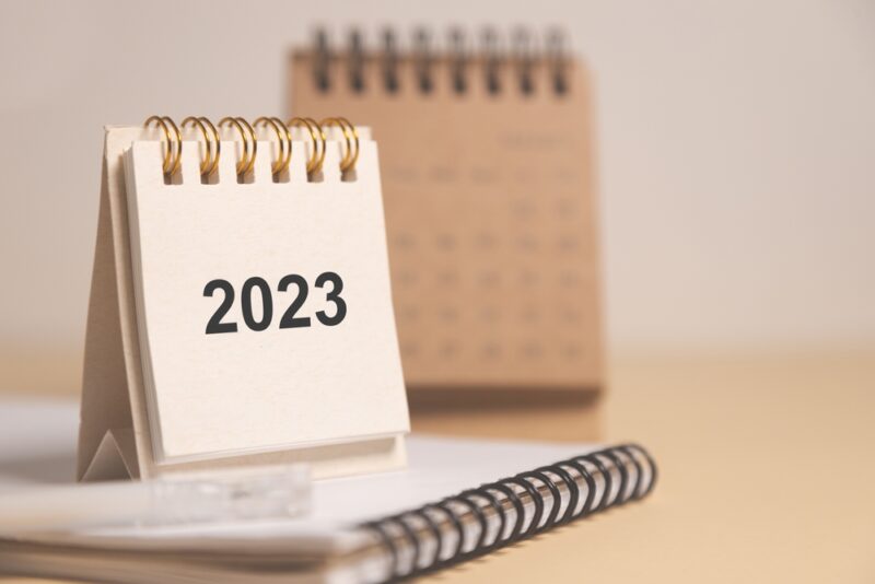 Desk calendar showing 2023