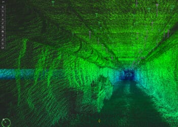 Rock bock bolt extraction and intensity analytics of an underground tunnel. Image: Pointerra